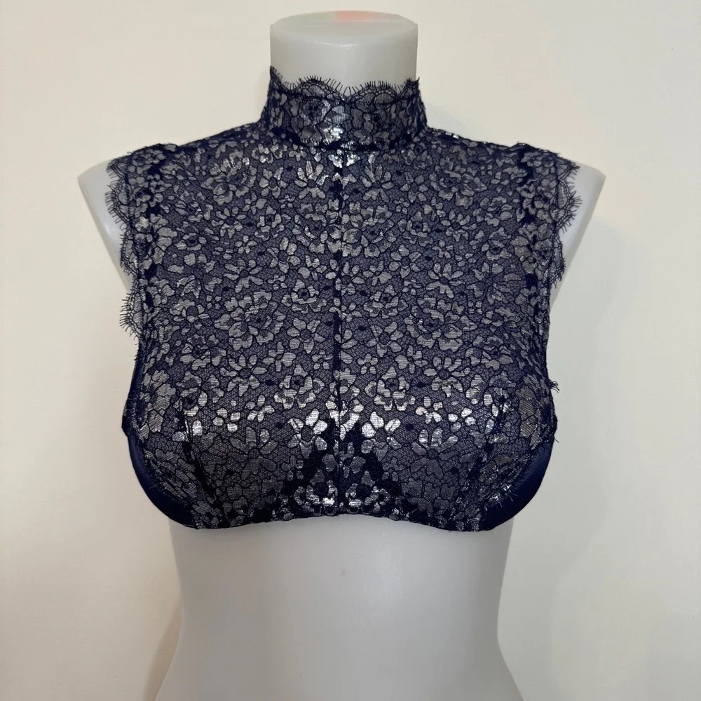 Victoria's Secret Dream Angels  Unlined Demi Blue Metallic Sheer Lace Sz 32B
